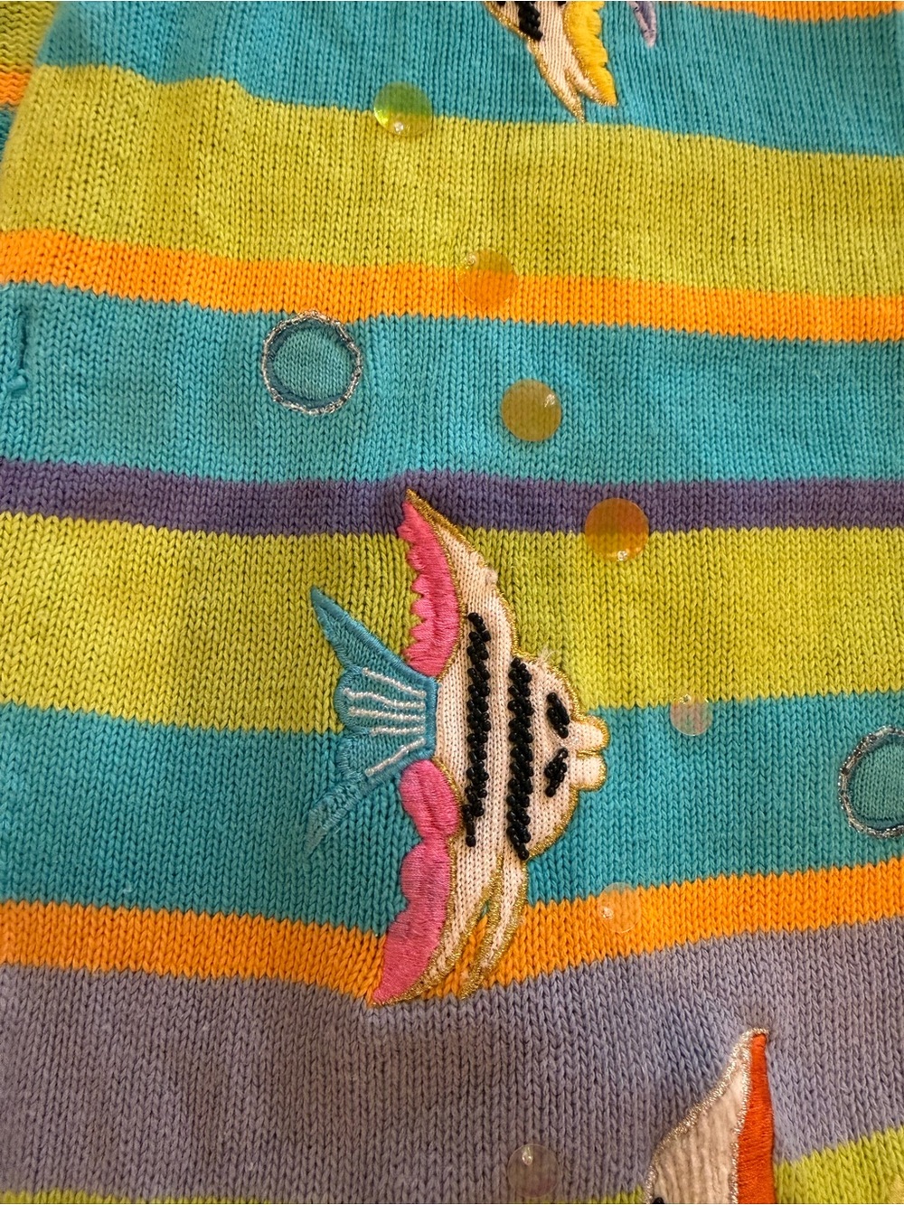 Colorful Striped Fish Embroidered Cardigan - Blue & Green - Picture 3 of 5